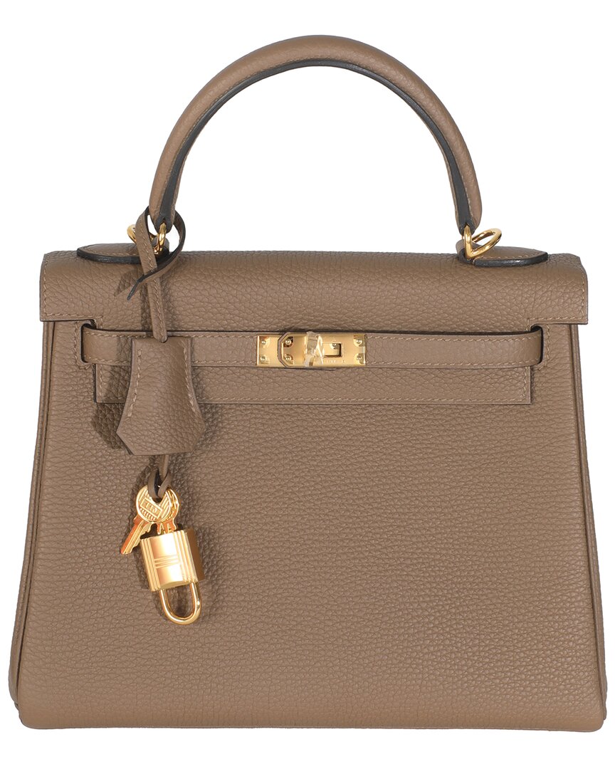 Pre-owned Hermes Hermès Beige De Weimar Togo Retourne Leather Kelly 25 Ghw (authentic Pre- Loved)