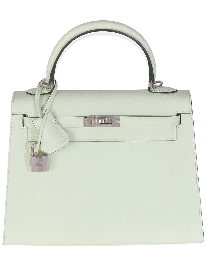 Pre-owned Hermes Hermès Green Epsom Sellier Leather Kelly 25 Phw (authentic Pre-loved)