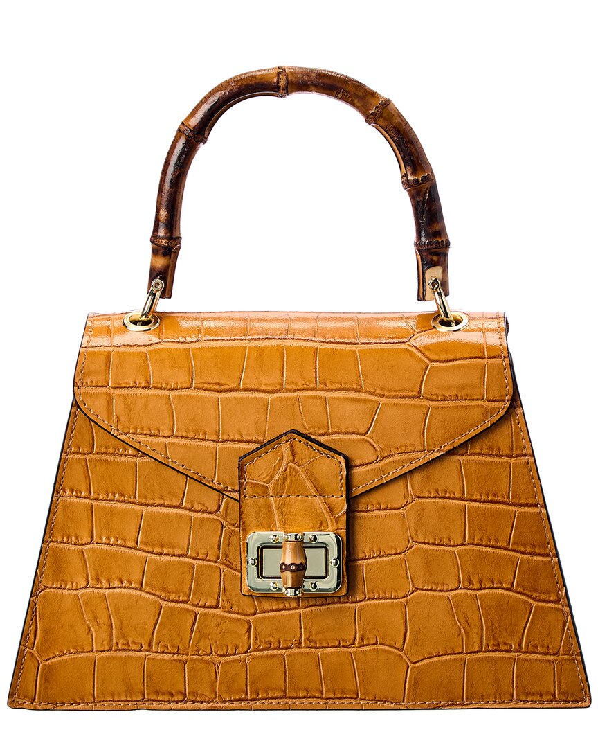 Persaman New York Valentina Croc-embossed Leather Satchel In Orange
