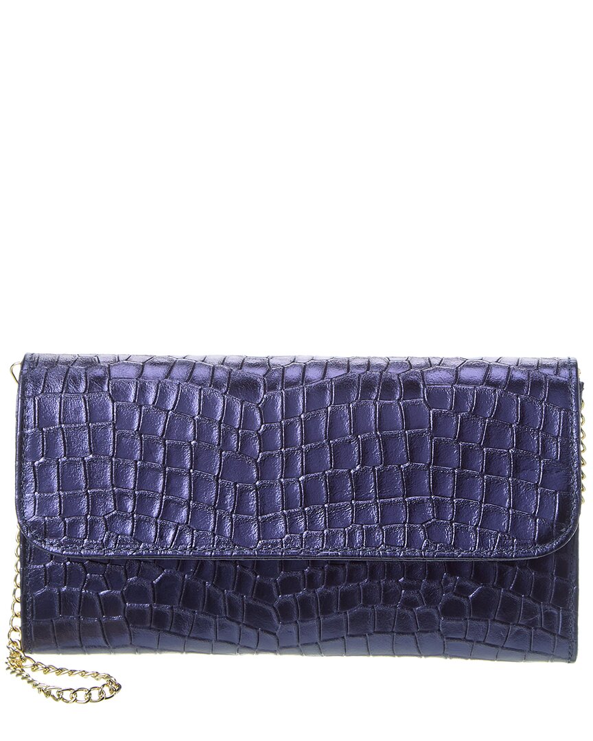 Persaman New York Terina Croc-embossed Leather Clutch In Blue