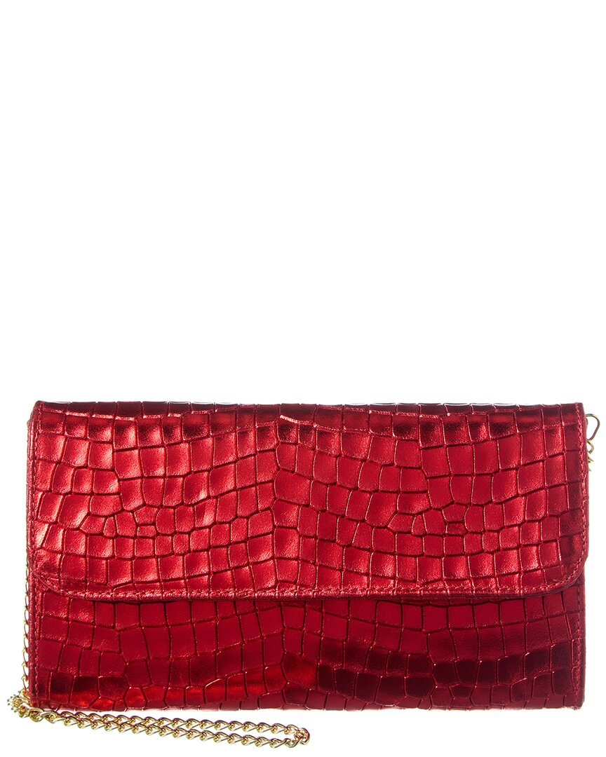 Persaman New York Terina Croc-embossed Leather Clutch In Red