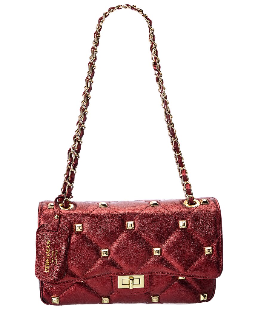 Persaman New York Brooklyn Metallic Studded Leather Crossbody In Gold