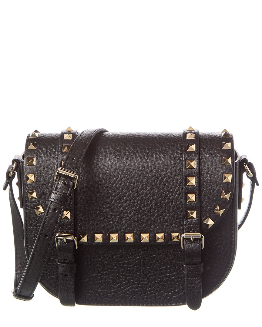 Valentino Rockstud Small Grainy Leather Shoulder Bag In Black