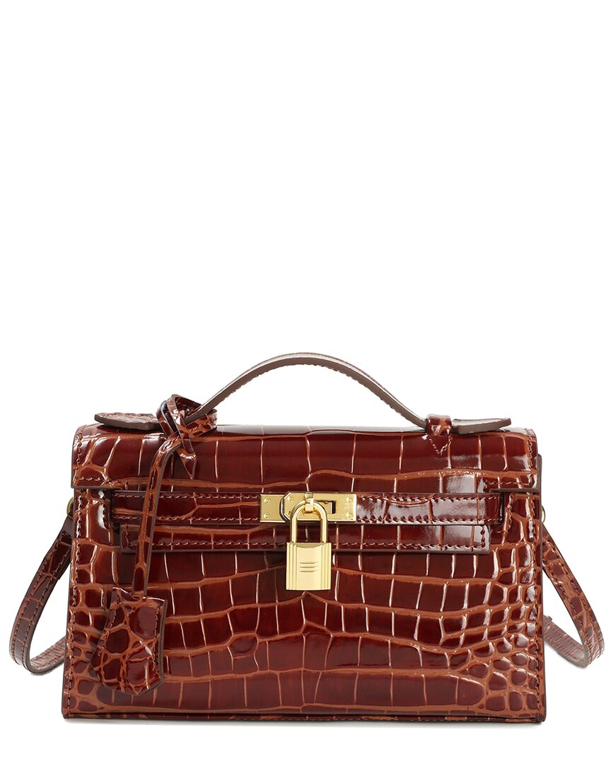Tiffany & Fred Paris Top-handle Croc-embossed Leather Crossbody In Brown