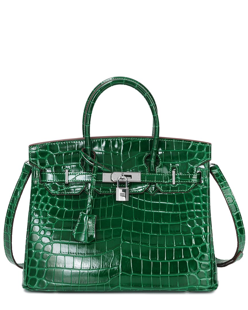 Tiffany & Fred Paris Large Croc-embossed Leather Satchel In Green