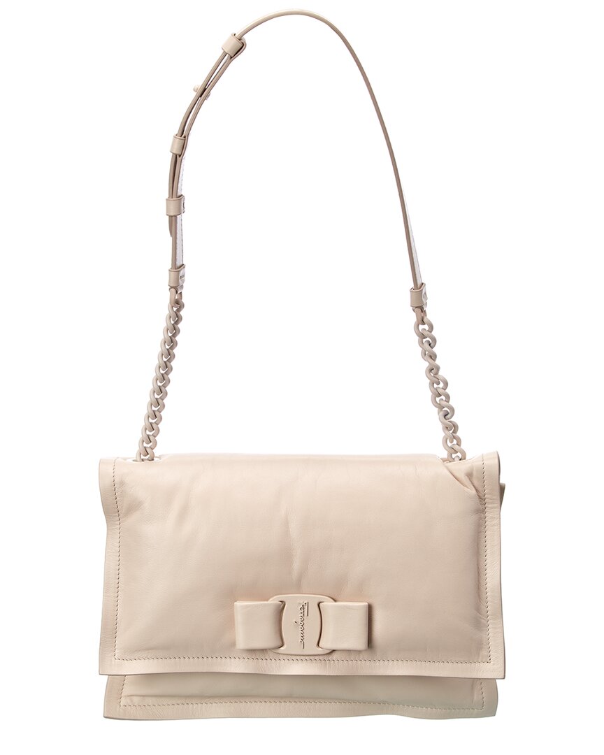 Ferragamo Viva Bow Small Leather Shoulder Bag In Sand