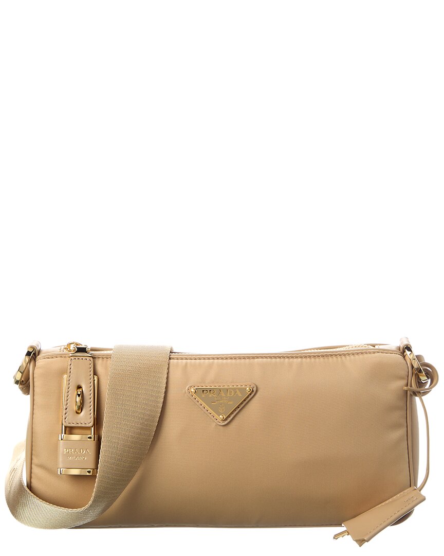 Prada Dnu Inv  Small Re-nylon & Leather Shoulder Bag In Brown