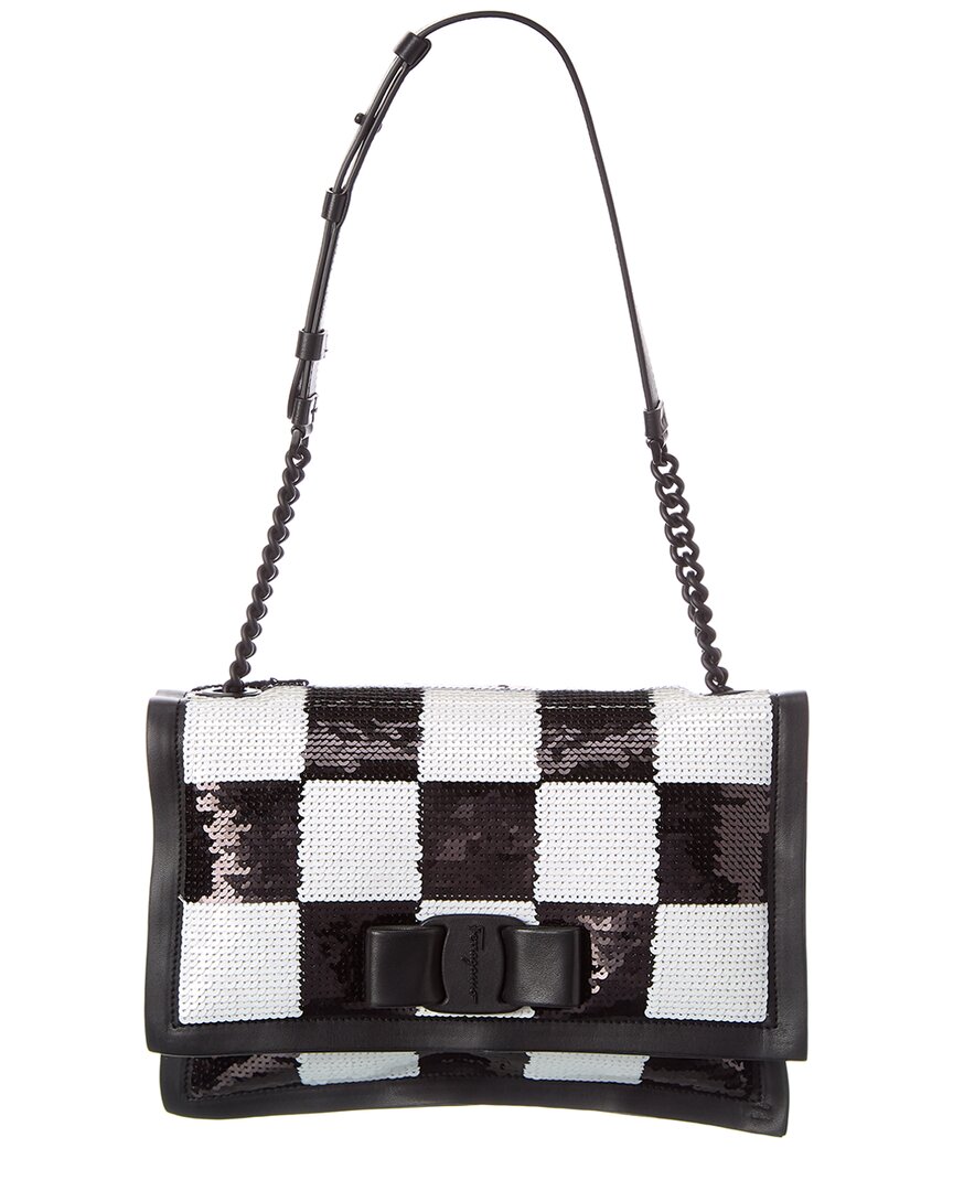 Ferragamo Viva Bow Small Sequin Leather Shoulder Bag In White