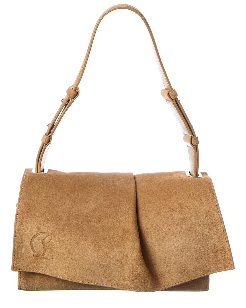 Christian Louboutin Baggy Small Beige Shoulder Bag In Suede