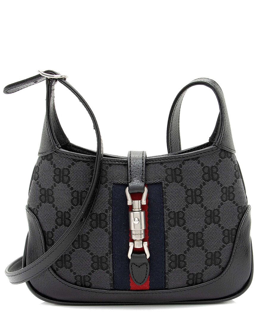 Gucci Black Leather X Balenciaga Bb Supreme The Hacker Project Jackie Mini Shoulder Bag (authentic P