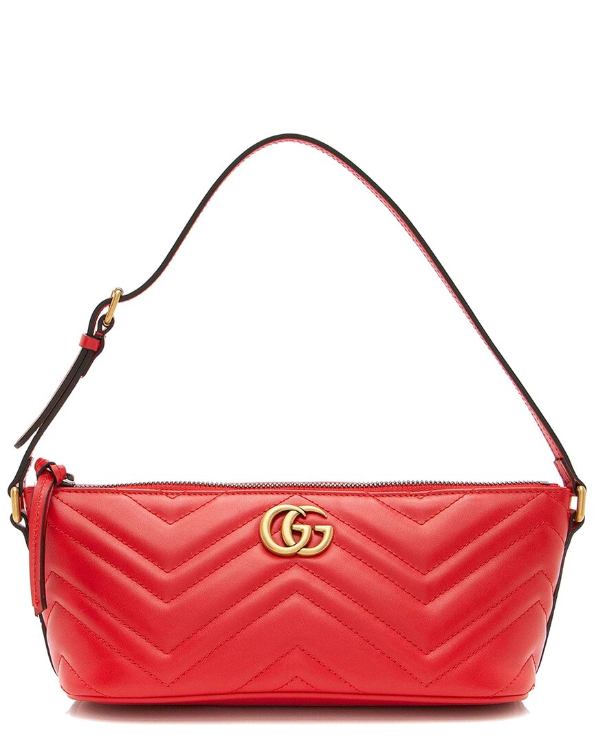 Gucci Small Gg Marmont Quilted Leather Shoulder Bag In Red