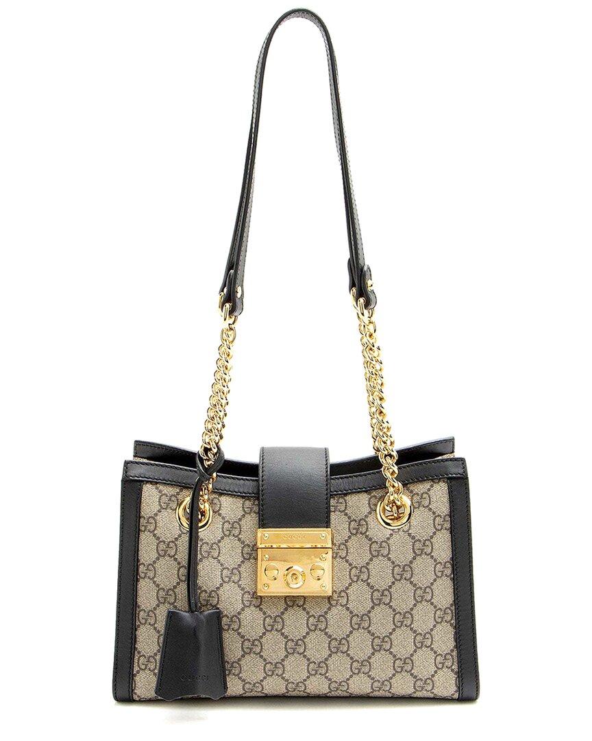 Gucci Black Gg Supreme Canvas Padlock Chain Small Shoulder Bag (authentic Pre-loved)
