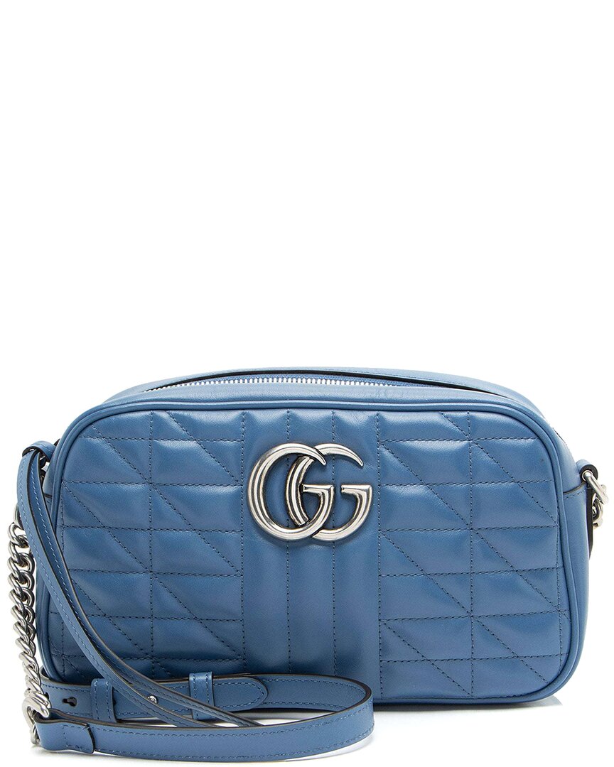 Gucci Blue Mixed Matelasse Leather Gg Marmont Aria Small Shoulder Bag (authentic Pre-loved)