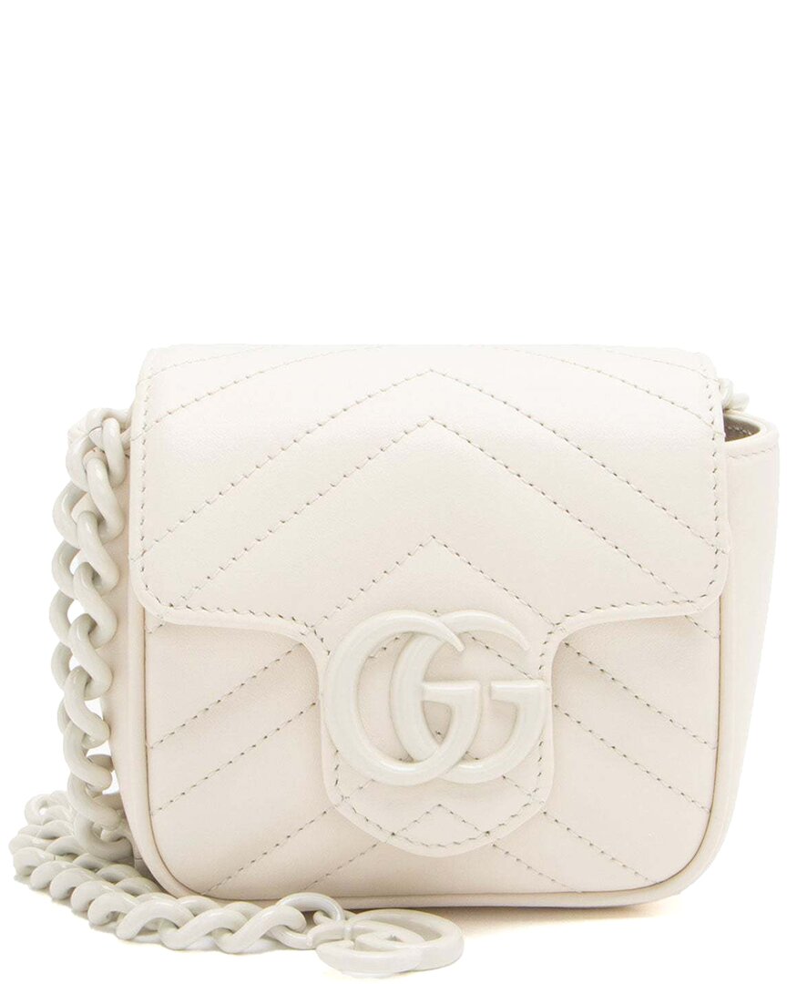 Gucci White Matelasse Leather Gg Marmont Monochrome Square Chain Belt Bag (authentic Pre-loved)
