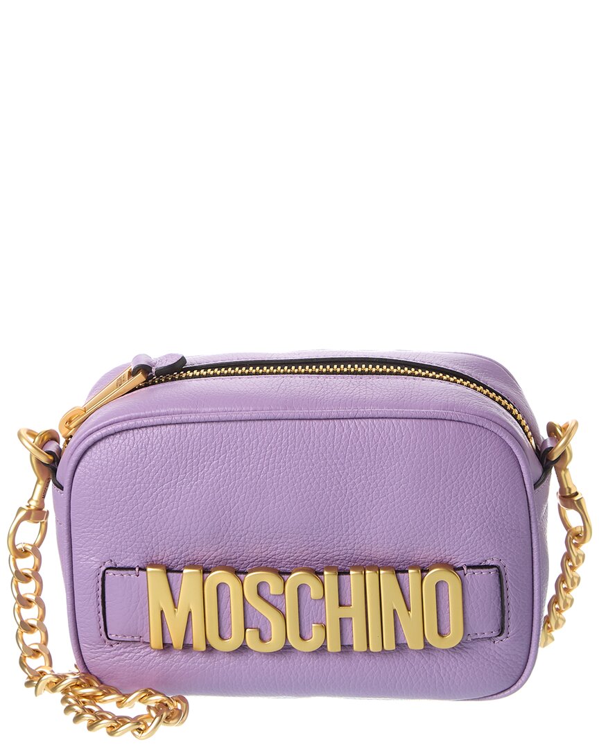Moschino Logo Leather Camera Bag In Purple