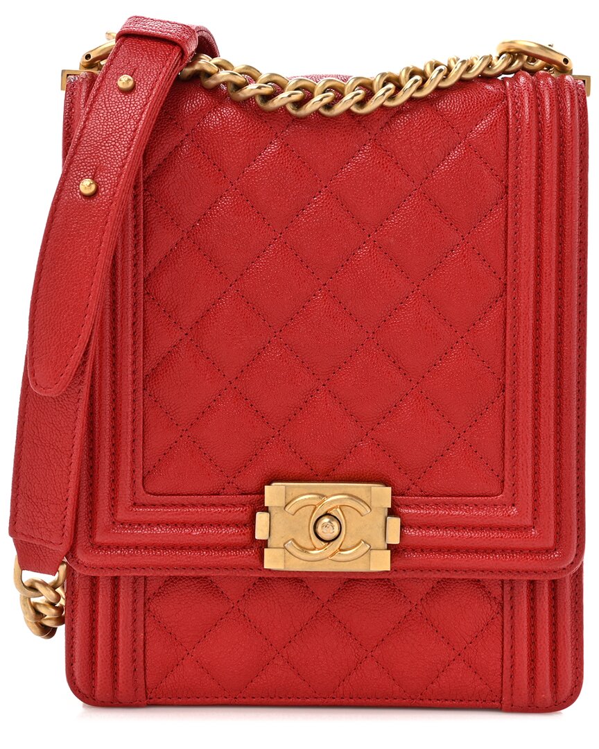 CHANEL Pre-owned Red Caviar Leather Boy Flap Chain Shoulder Bag (authentic Pre-loved)