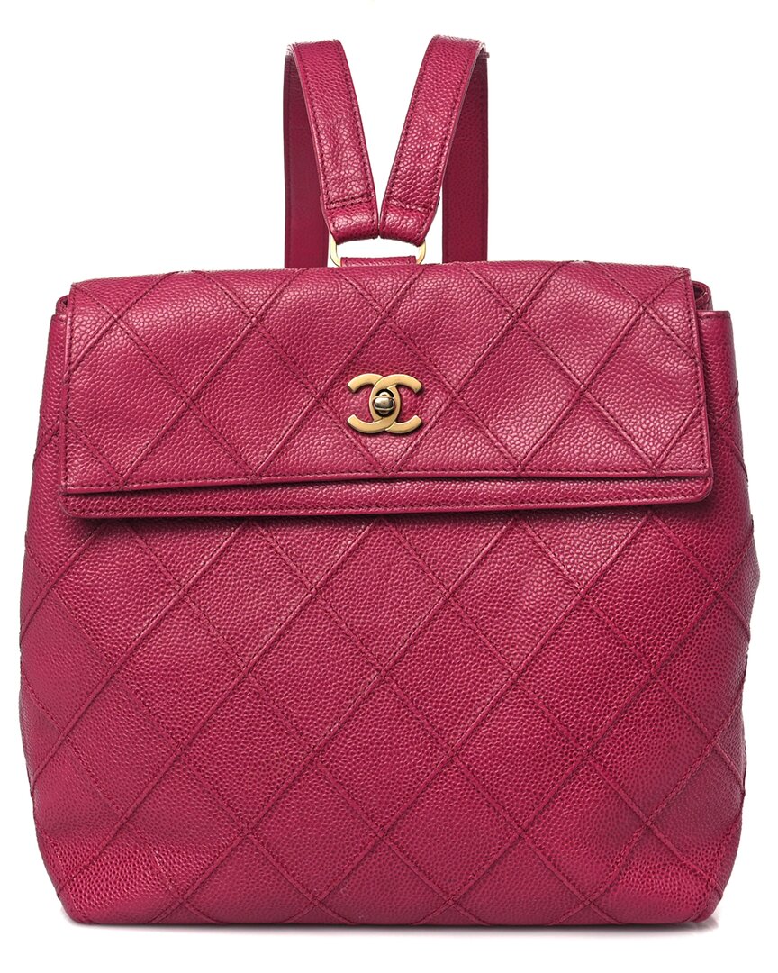 Pre-owned Chanel Hot Pink Caviar Leather Diamond Stitched Backpack (authentic Pre-loved)