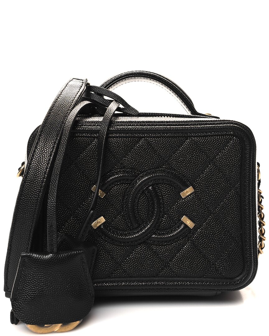 Pre-owned Chanel Black Caviar Leather Quilted Medium Cc Filigree Vanity Case (authentic  Pre-loved)