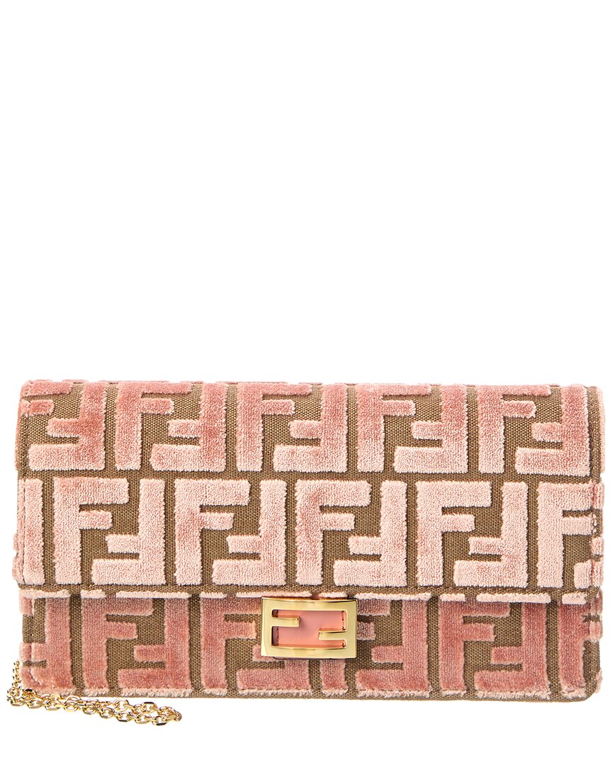 Fendi Wallet On Chain Baguette In Ff Jacquard Velvet In Pink