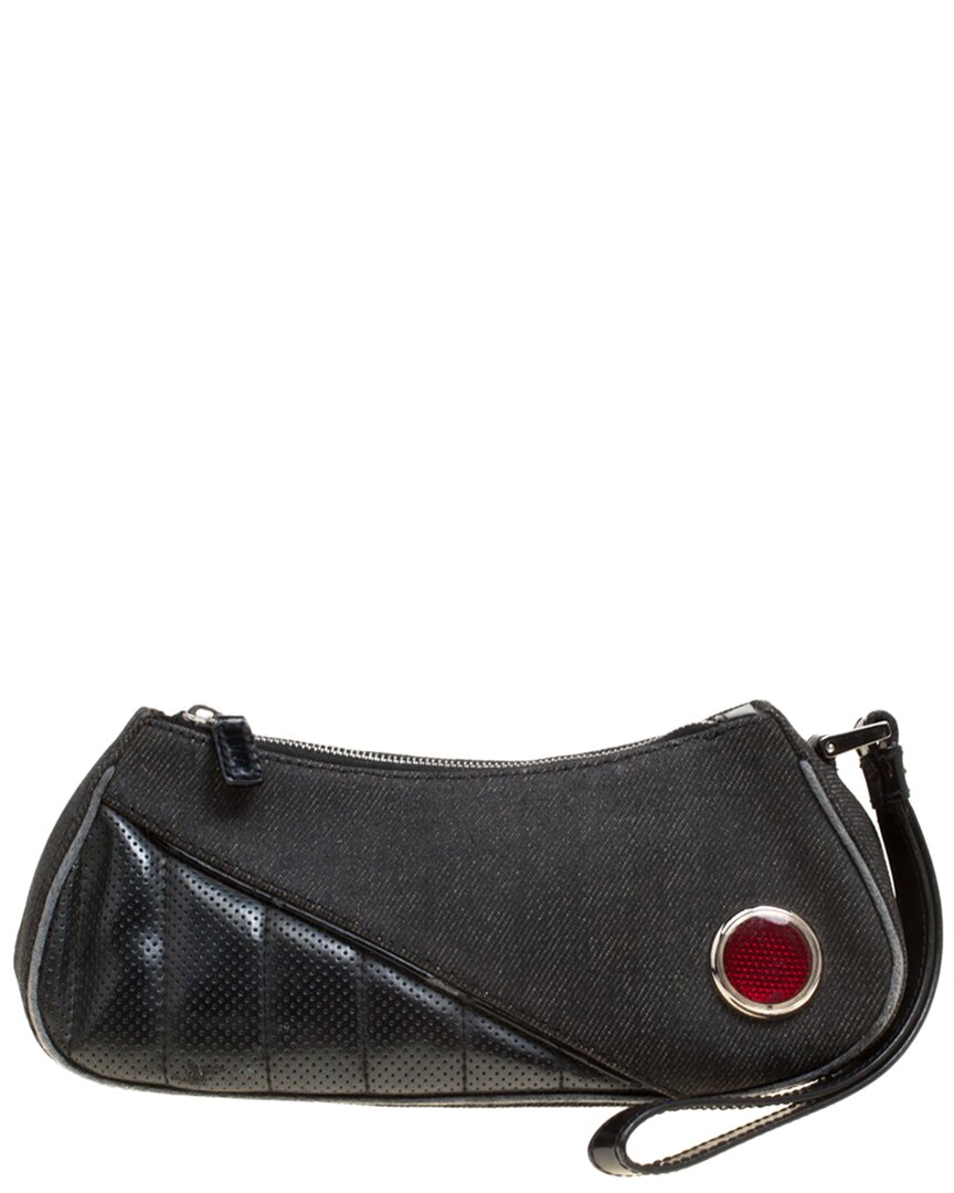 Dior Black Denim & Leather Motorcycle Rockabilly Wristlet Clutch (authentic )