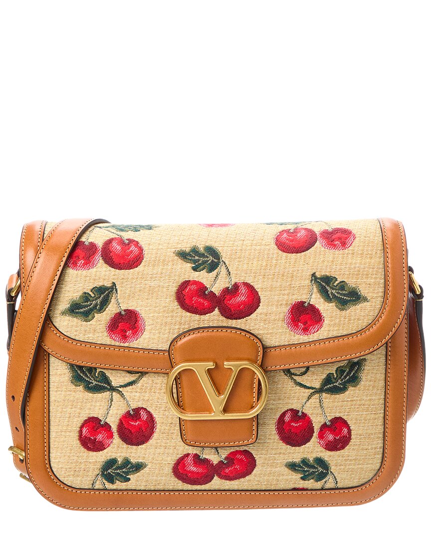 Valentino 9 To 5 Cherryfic Leather-trim Crossbody In Brown