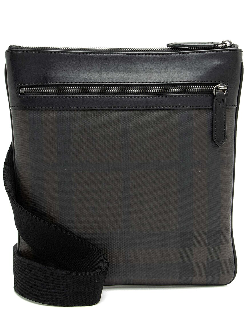 Burberry Black Leather London Check Beckley Messenger (authentic Pre-loved)