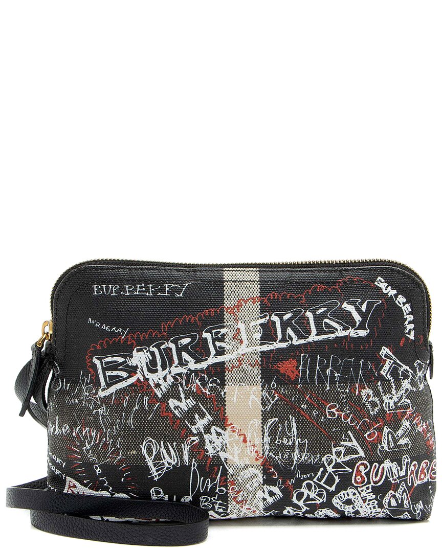 Burberry Black Leather Mega Check Doodle Pouch (authentic Pre-loved)
