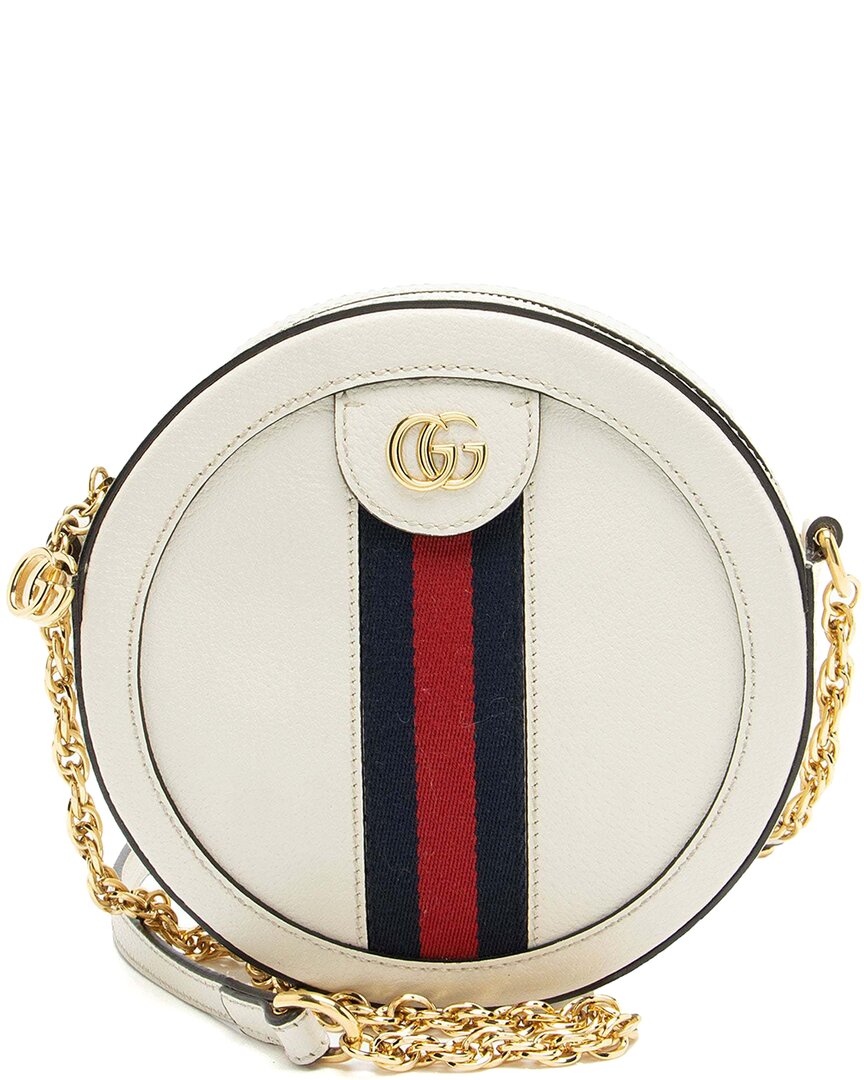 Gucci White Leather Ophidia Round Mini Shoulder Bag (authentic Pre-loved)