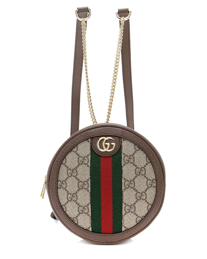 Gucci Brown Gg Supreme Canvas Ophidia Round Mini Backpack (authentic Pre- Loved)