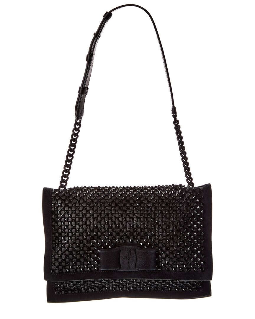 Ferragamo Leather & Suede Shoulder Bag In Black