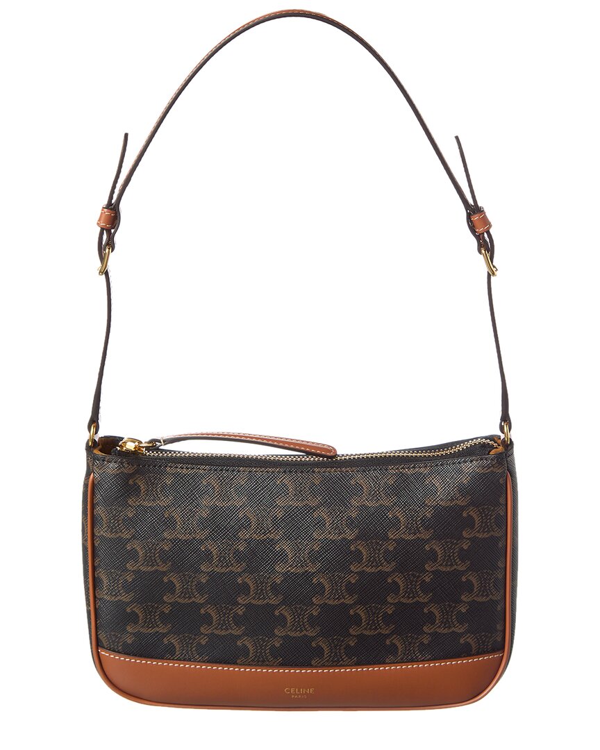 Celine Triomphe Canvas & Leather Shoulder Bag In Brown