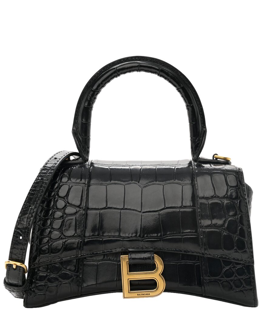 Balenciaga Black Shiny Calfskin Leather Hourglass Top Handle Bag Xs (authentic  Pre-loved) In Black