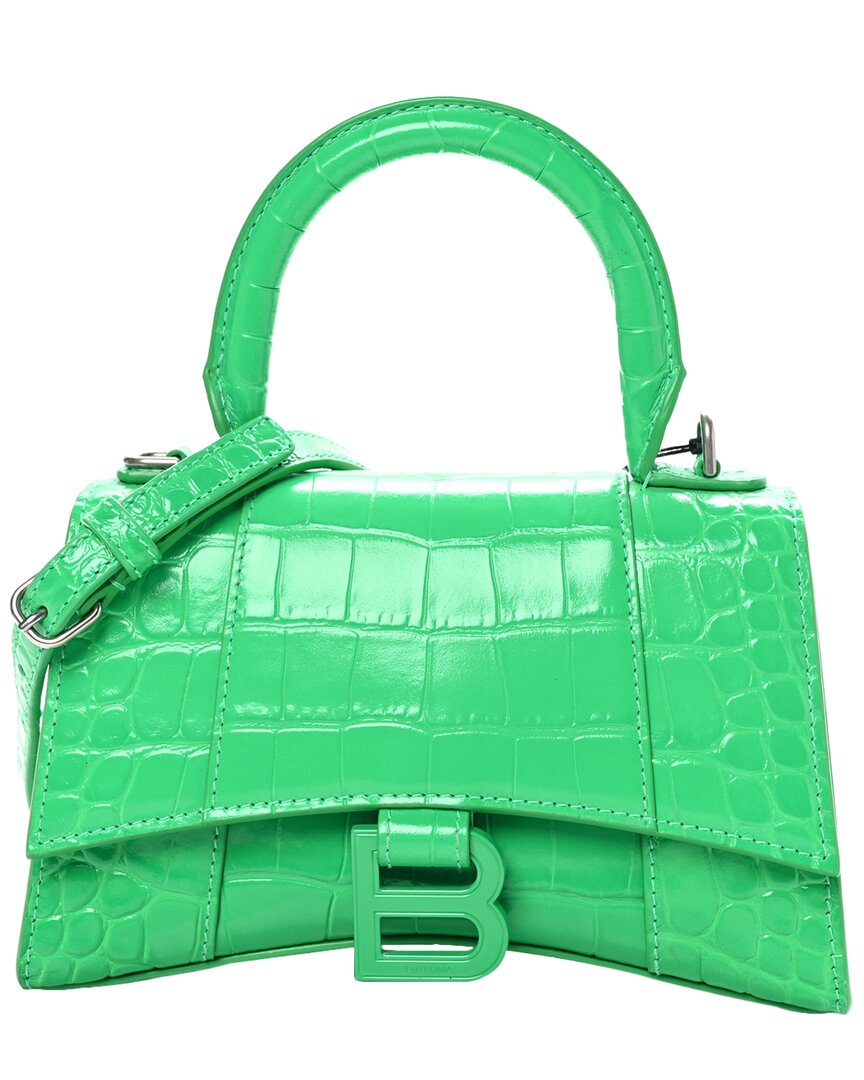 Balenciaga Green Shiny Calfskin Leather Hourglass Top Handle Bag Xs (authentic  Pre-loved) In Green
