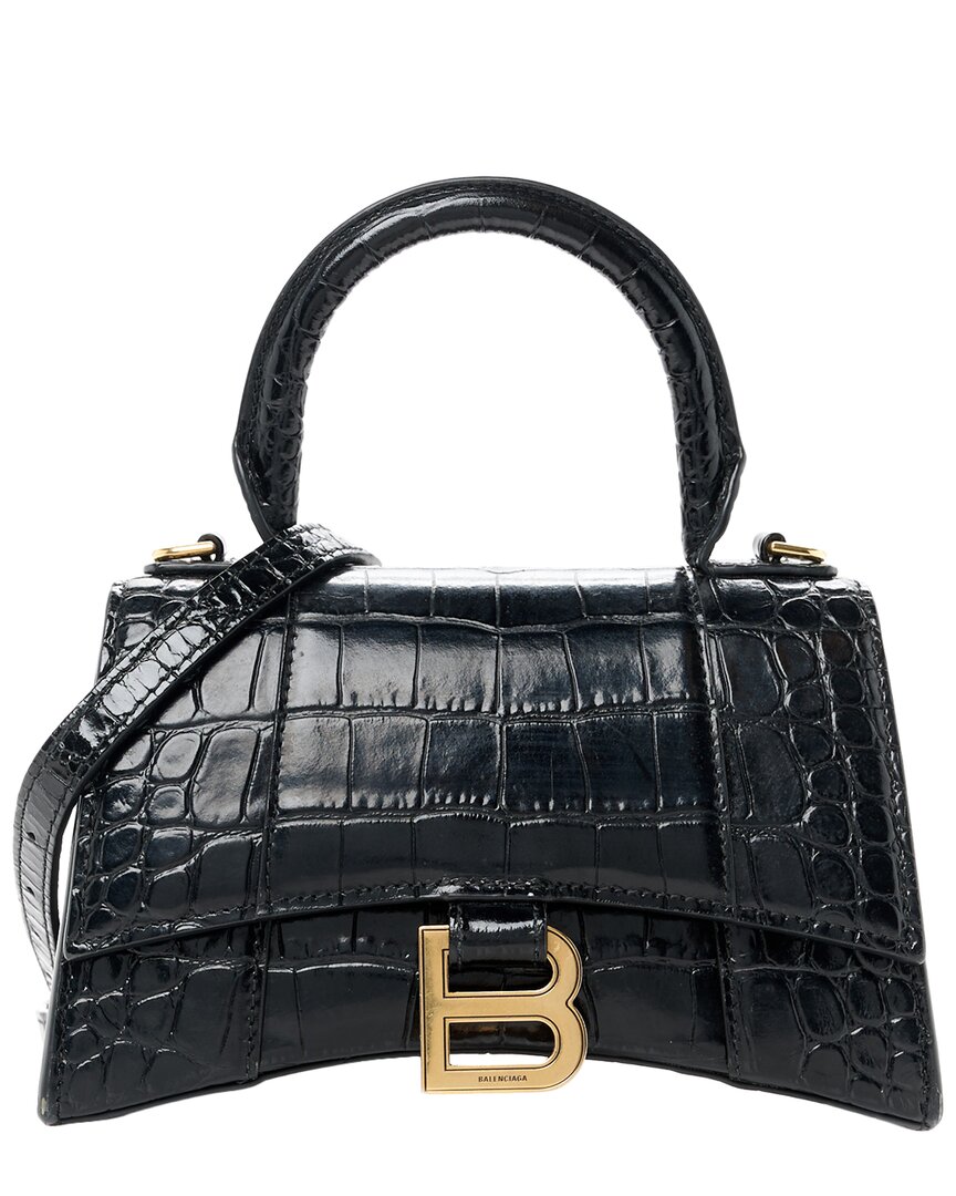 Balenciaga Black Shiny Calfskin Leather Hourglass Top Handle Bag Xs (authentic  Pre-loved) In Black