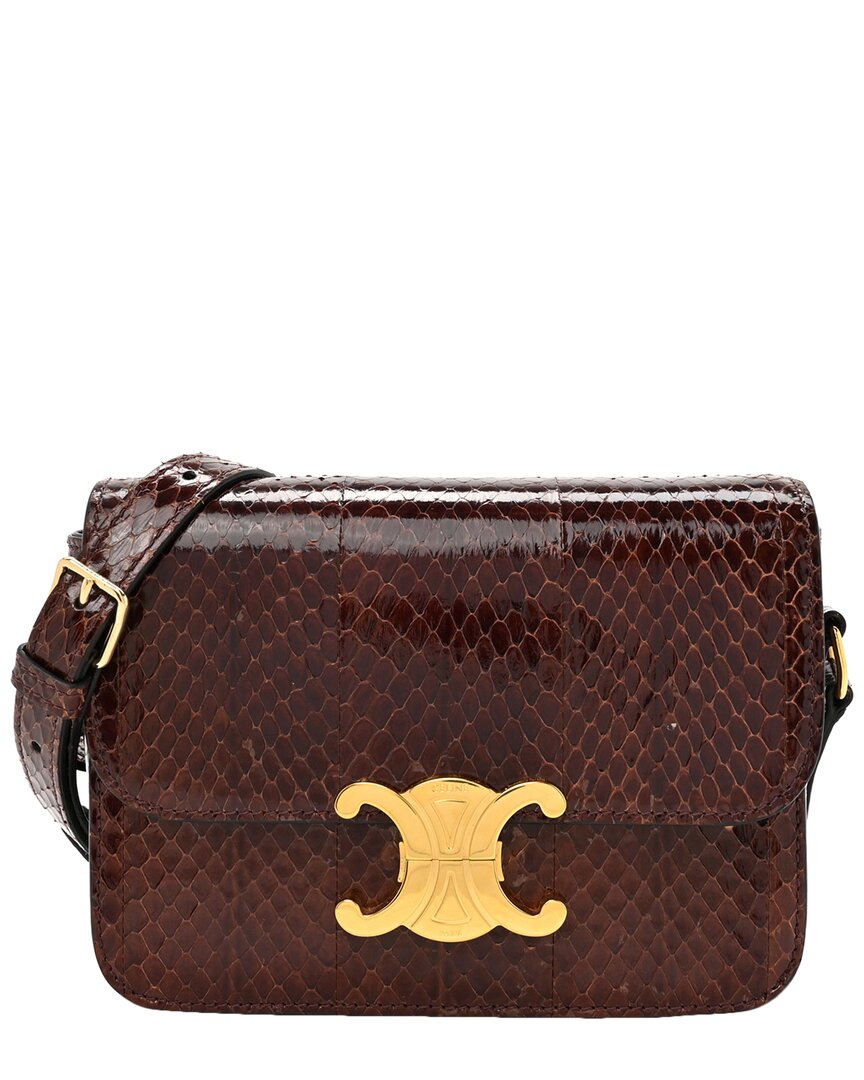 Celine Brown Snakeskin Teen Triomphe (authentic Pre-loved) In Brown