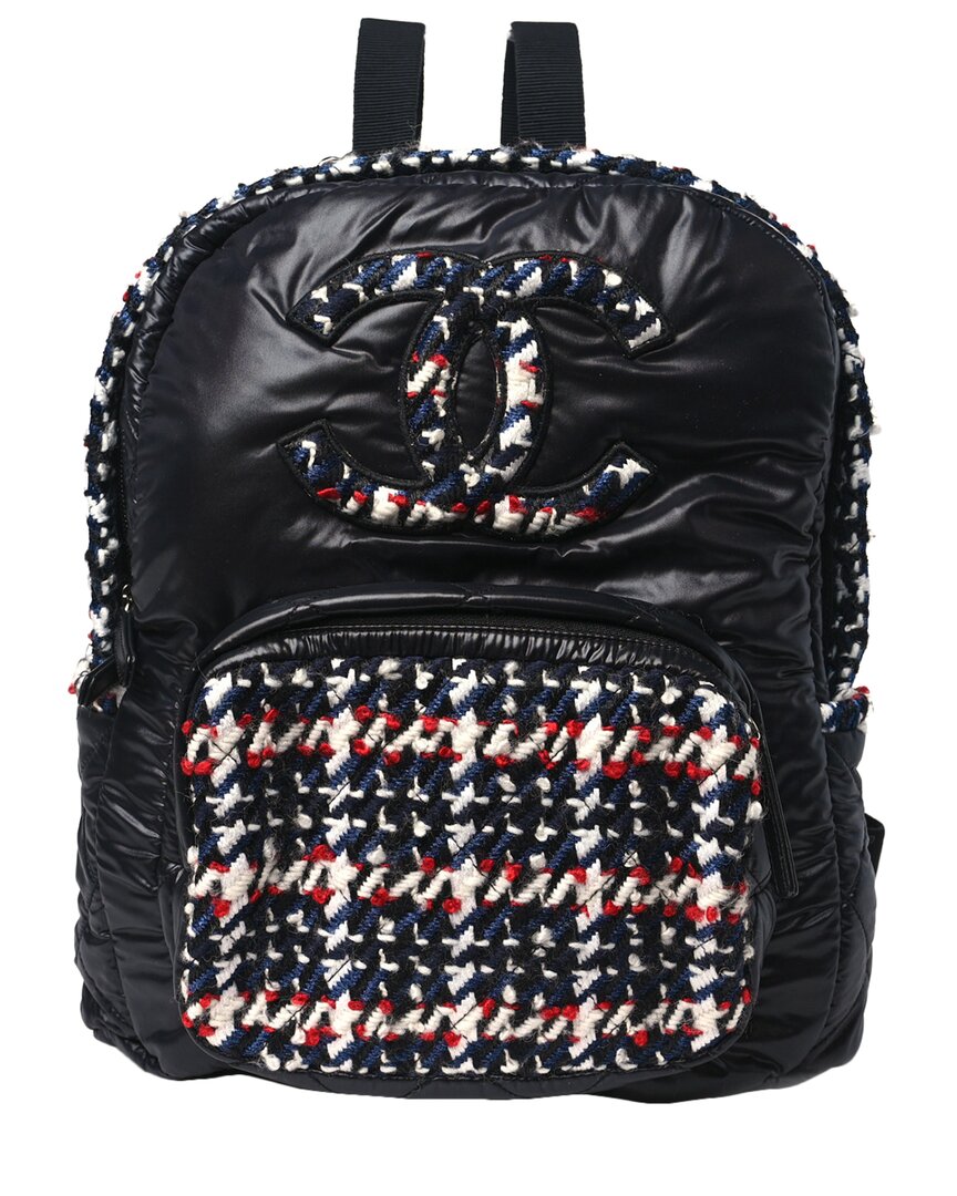 Pre-owned Chanel Black Nylon Tweed Cc Backpack Multicolor (authentic Pre-loved)