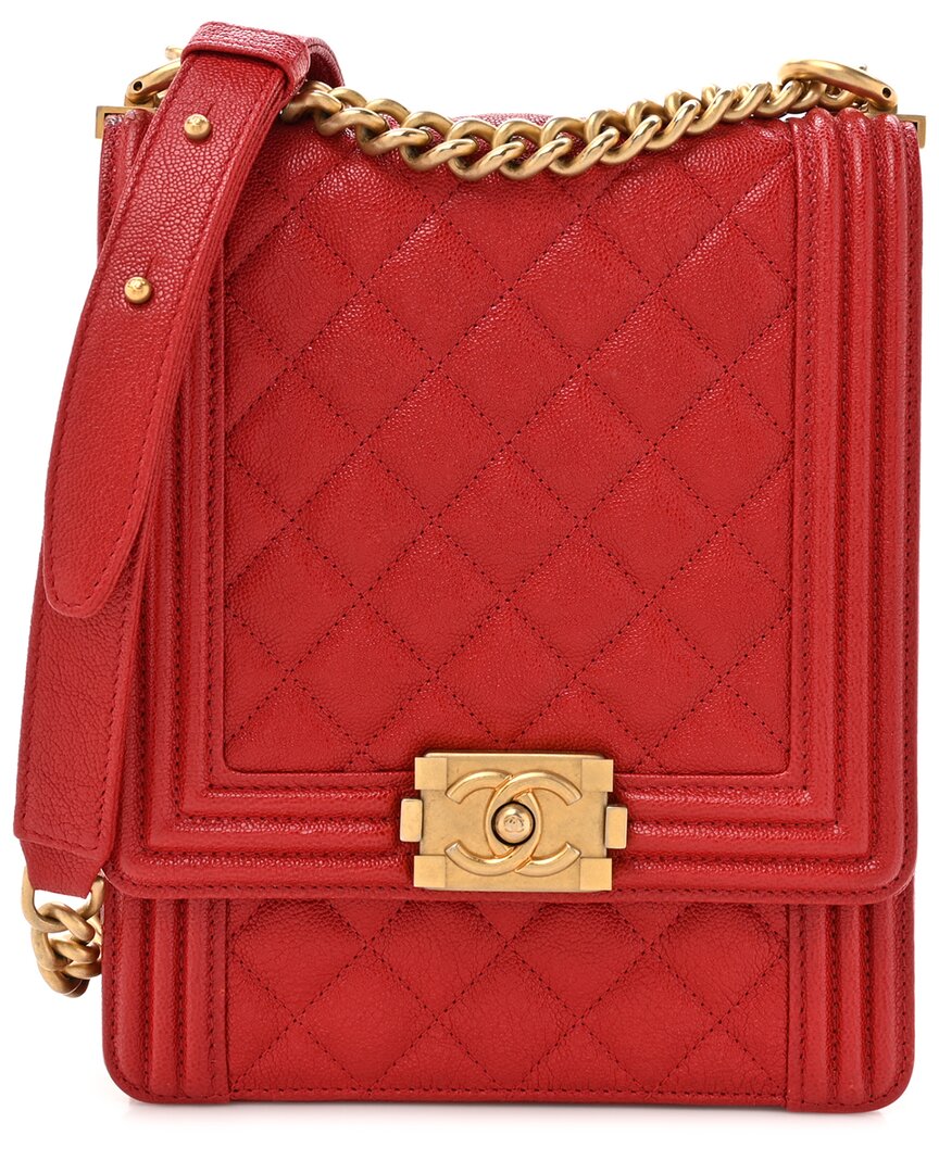 CHANEL Pre-owned Red Caviar Leather Boy Flap Chain Red Shoulder Bag (authentic Pre- Loved)