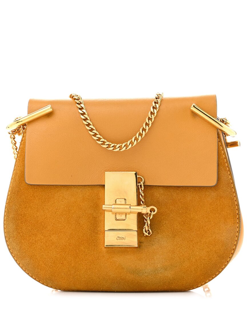 Chloé Dark Ochre Suede Smooth Mini Drew Shoulder Bag (authentic Pre-loved) In Orange