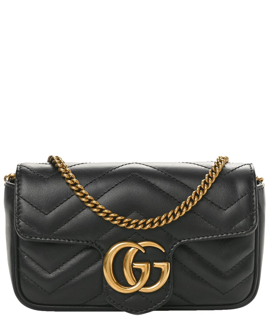 Gucci Black Matelasse Leather Super Mini Gg Marmont Shoulder Bag (authentic  Pre-loved)
