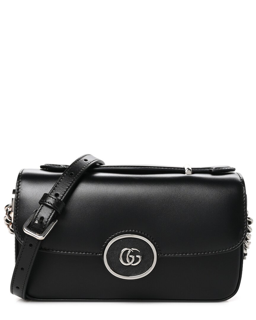 Gucci Black Senna Calfskin Leather Petite Gg Top Handle Shoulder Bag  (authentic Pre-loved)