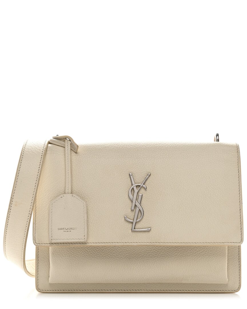 Saint Laurent White Leather Medium Sunset (authentic Pre-loved) In Neutral