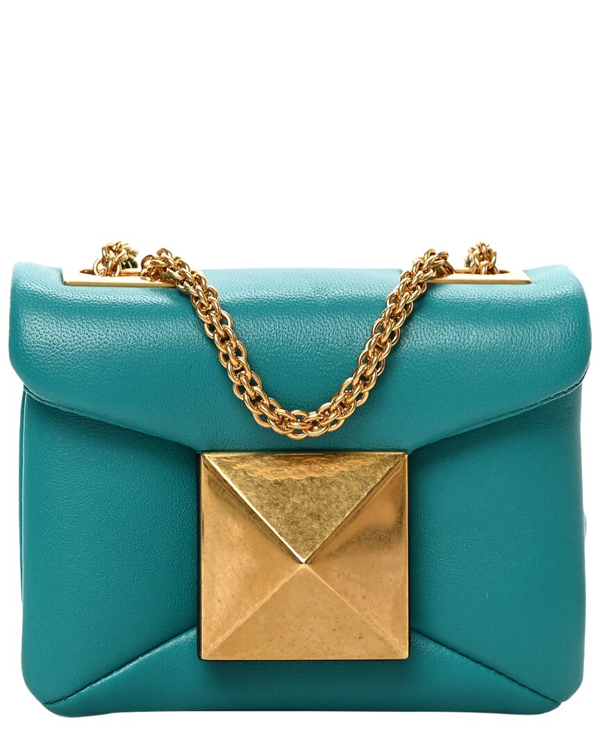 Valentino Green Nappa Leather Micro One Stud Chain Bag (authentic Pre-loved) In Blue