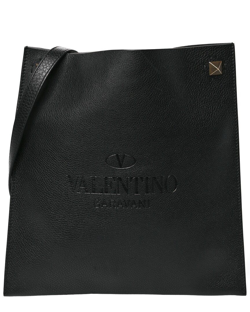 Valentino Black Pebbled Calfskin Leather Identity Crossbody (authentic Pre-  Loved) In Black