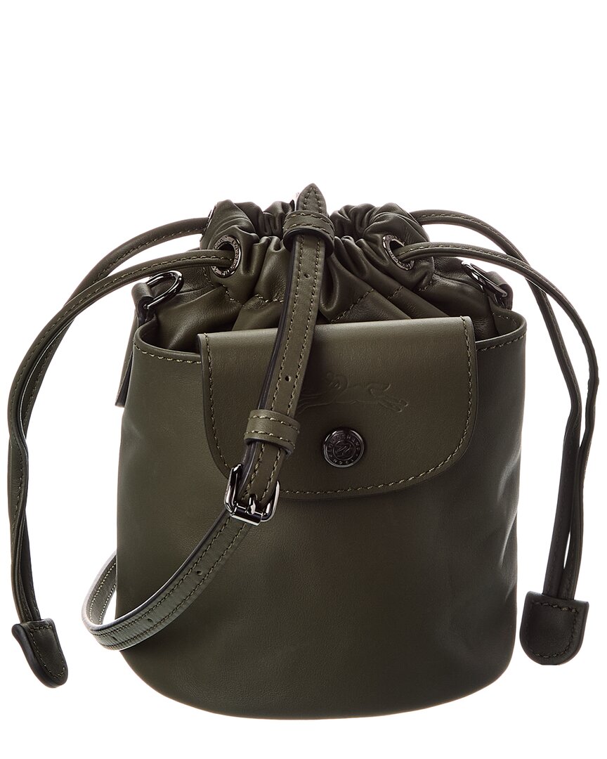 Longchamp Le Pliage Leather Bucket In Green