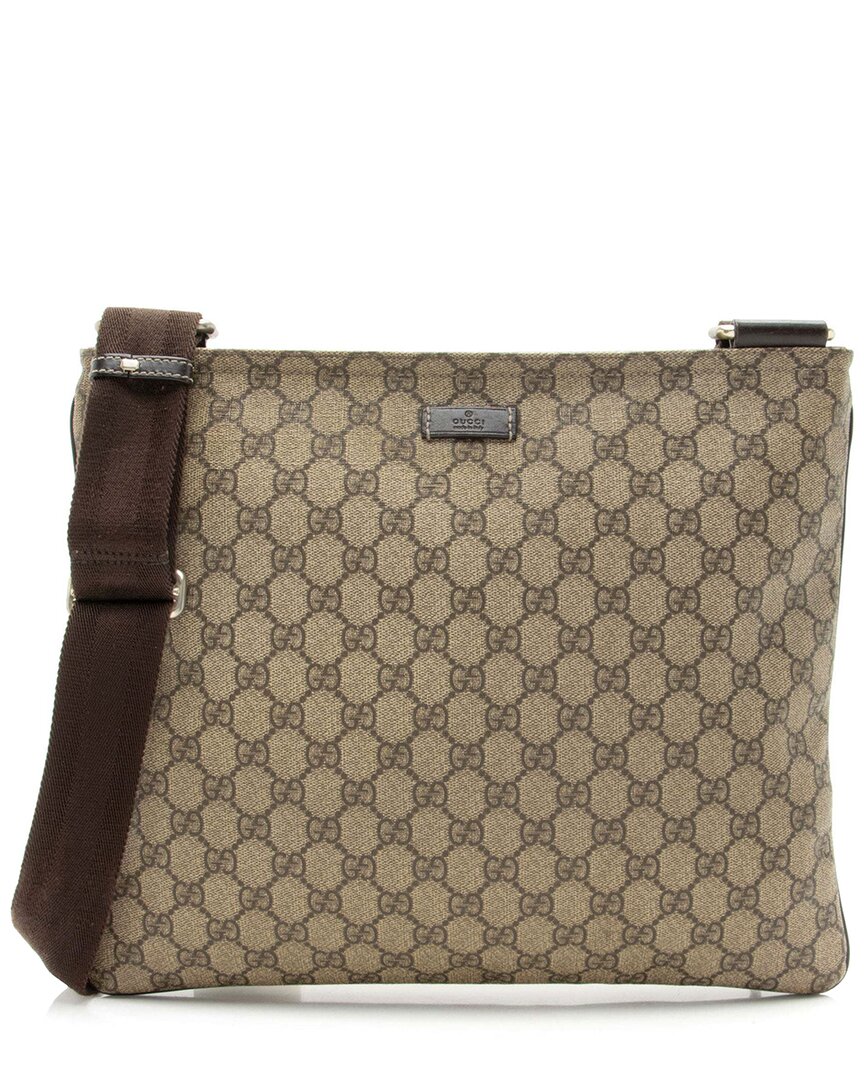 Gucci Beige Gg Supreme Canvas Classic Flat Medium Messenger (authentic Pre-loved) In Brown
