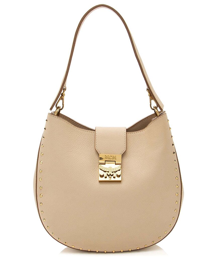 Mcm Beige Leather Studded Patricia Hobo (authentic Pre-loved) In Brown