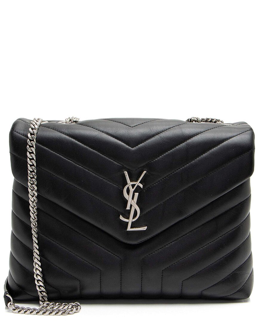 Saint Laurent Black Matelasse Calfskin Monogram Loulou Chain Medium Shoulder Bag (authentic Pre-love In Black