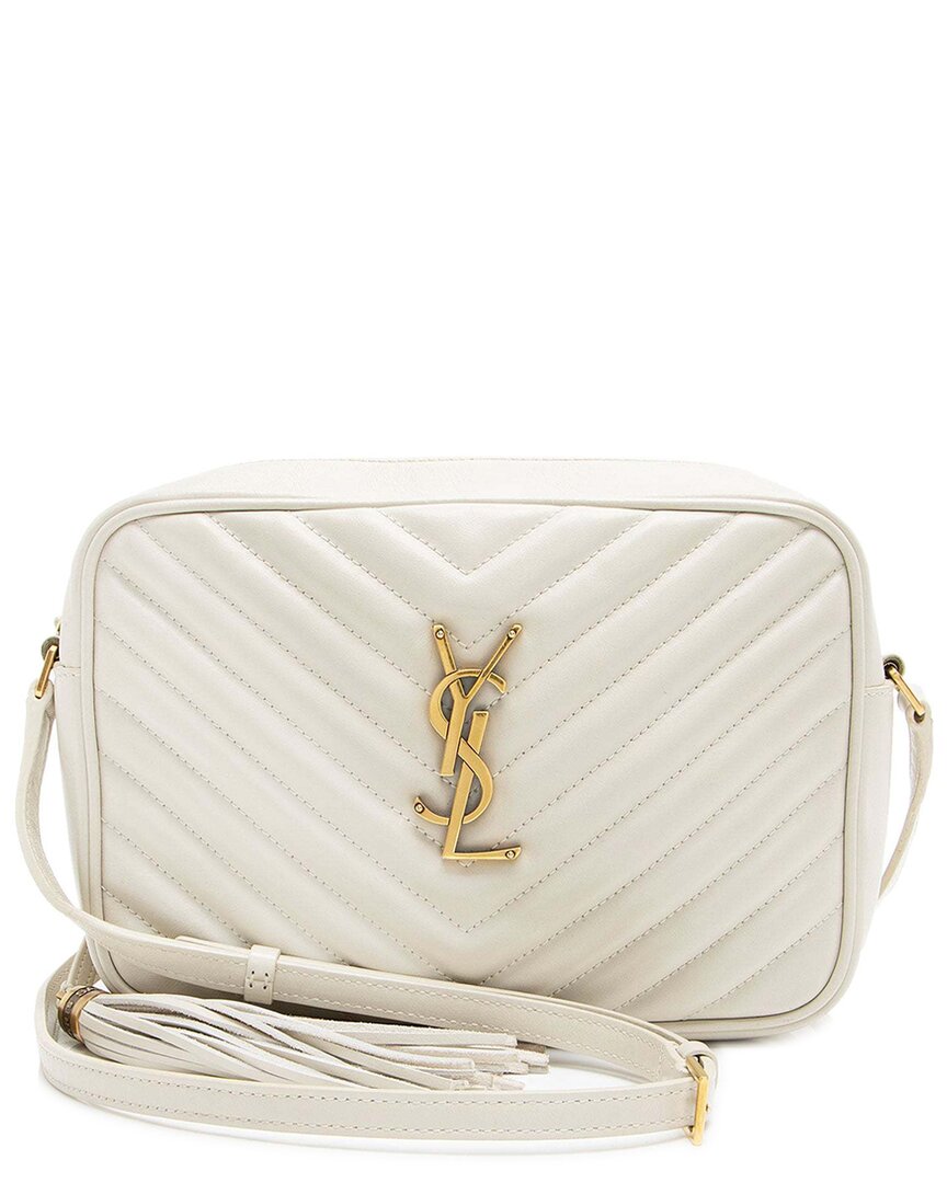 Saint Laurent White Matelasse Calfskin Monogram Lou Camera Bag (authentic Pre-loved) In White