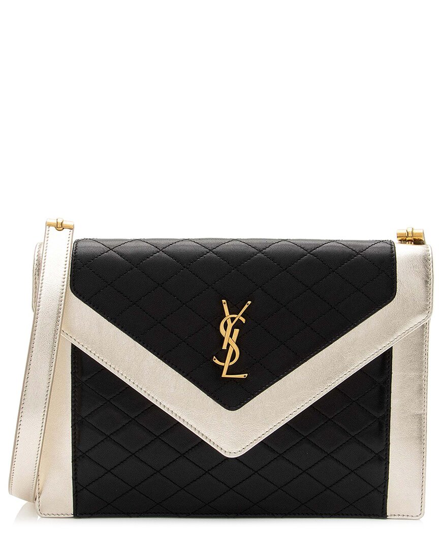 Saint Laurent Black Lambskin Monogram Gaby Shoulder Bag (authentic Pre-loved) In Black