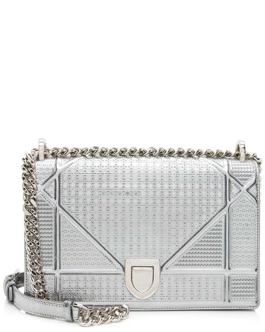 Dior Metallic Calfskin Micro Cannage Ama Medium Shoulder Bag (authentic Pre-loved) In Metallic